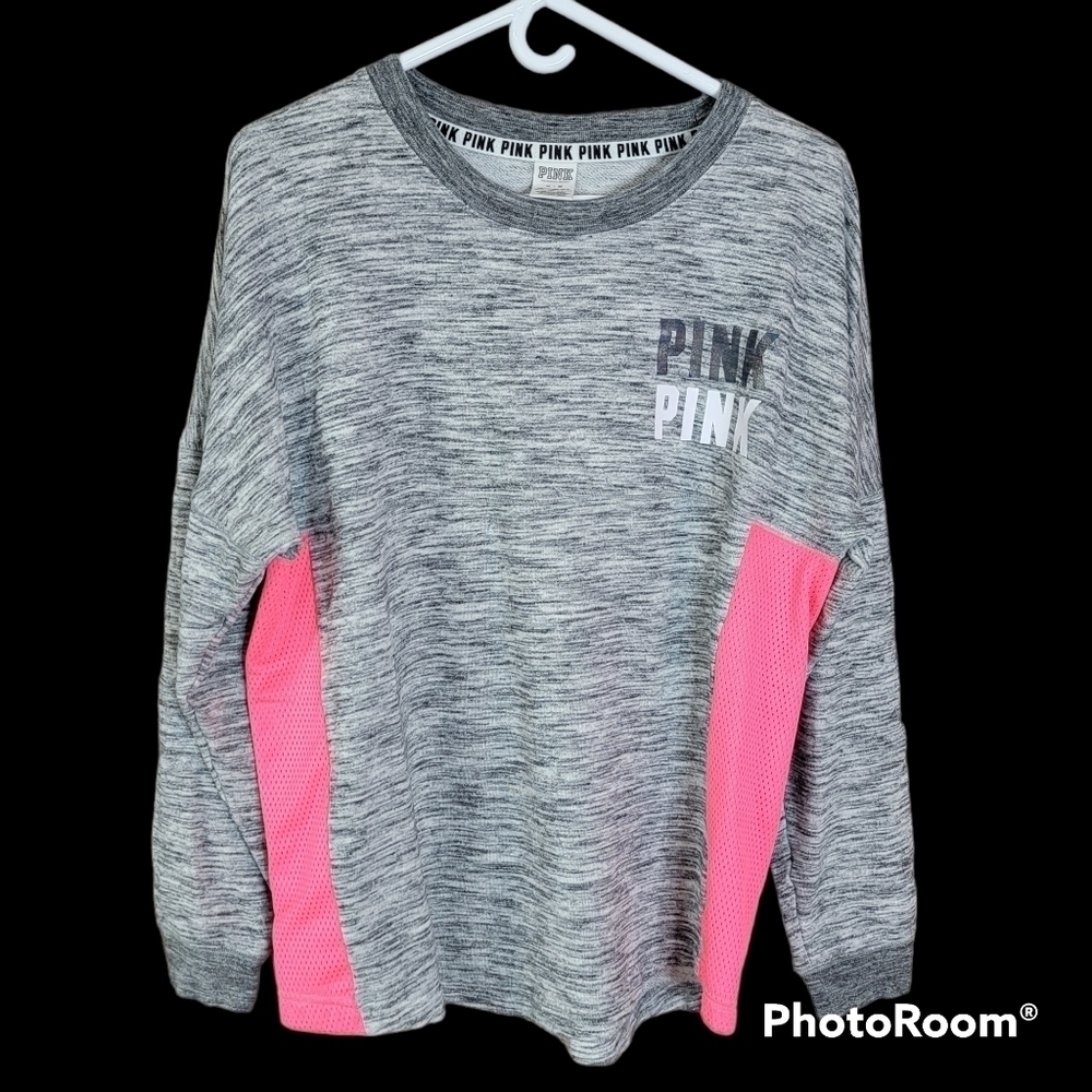 VICTORIA'S secret PINK heathered gray/Pink graphic sweatshirt